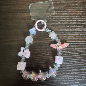 Pink My Melody Sanrio Angel Beaded Cell Phone Wristband Lanyard Keychain NEW